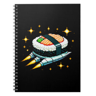 Sushi Spaceship Pixel Art Flying Sushi Roll Design Notizblock