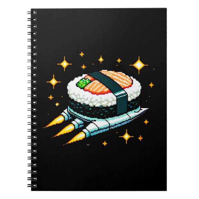 Sushi Spaceship Pixel Art Flying Sushi Roll Design Notizblock (Vorderseite)