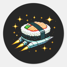Sushi Spaceship Pixel Art Flying Sushi Roll Design Runder Aufkleber