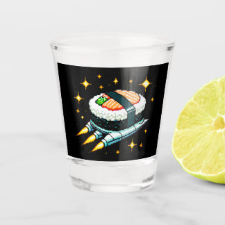 Sushi Spaceship Pixel Art Flying Sushi Roll Design Schnapsglas