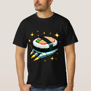 Sushi Spaceship Pixel Art Flying Sushi Roll Design T-Shirt