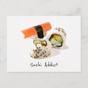 Sushi-süchtig niedliches japanisches Essen Postkarte