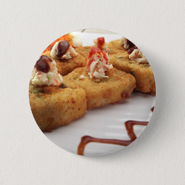 Sushi Sushi Roll Plate Japanisch Food Asian Button (Vorderseite)