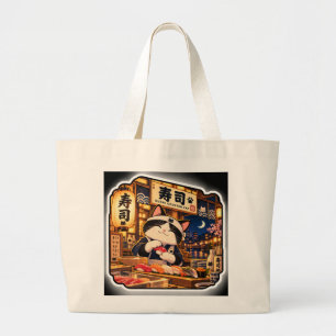 Sushi-Theke Katze Warm Japanisches Esszimmer Kunst Jumbo Stoffbeutel