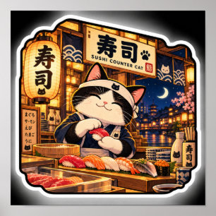 Sushi-Theke Katzenposter Japanische Sushi-Bar-Ku Poster