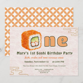 Sushi-Themed 1st Birthday Invitation Einladung