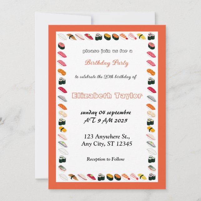 Sushi Themed Birthday Party Einladung (Vorderseite)