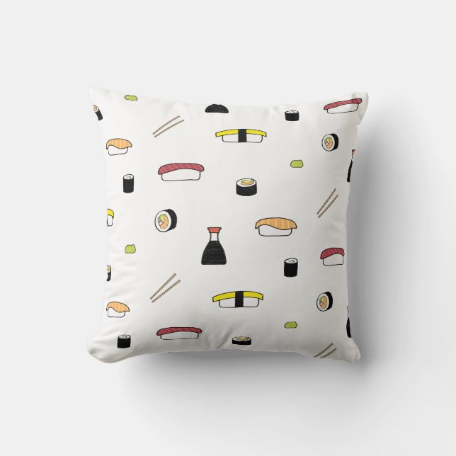 Sushi Themed Pattern | Illustriert Sushi Set White Kissen (Vorderseite)