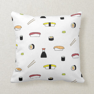 Sushi Themed Pattern   Illustriert Sushi Set White Kissen
