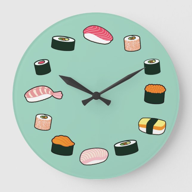 Sushi Time! Funky (Minze) Wall Clock Große Wanduhr (Vorderseite)