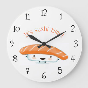 Sushi Time Kawaii Sushi Benutzerdefinierter Text Große Wanduhr
