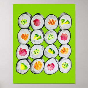 Sushi Time watercolor wasabi Poster