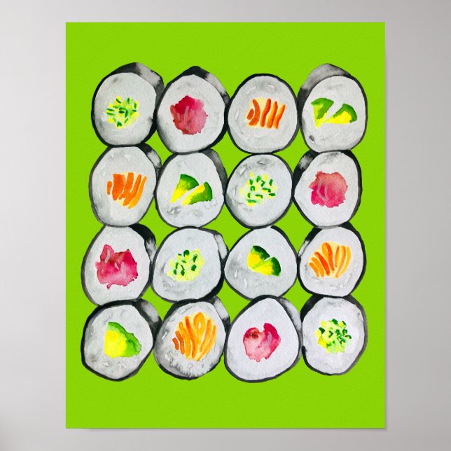 Sushi Time watercolor wasabi Poster (Vorne)