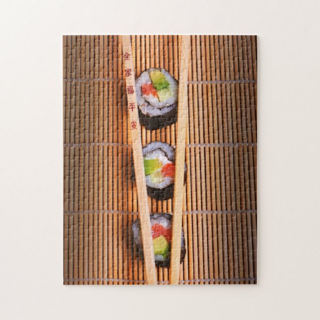 Sushi und hölzerne Essstäbchen Puzzle (Vertikal)