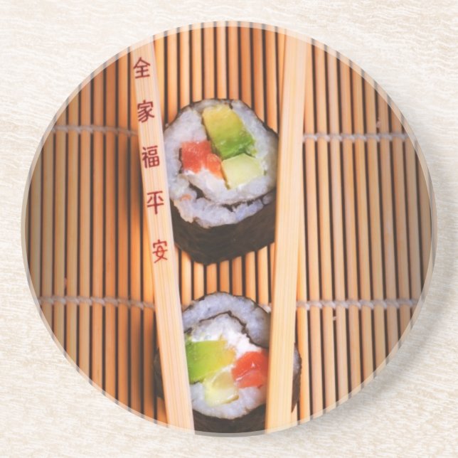Sushi und hölzerne Essstäbchen Sandstein Untersetzer (Vorne)