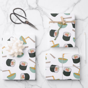 Sushi und Noodles Muster Geschenkpapier Set