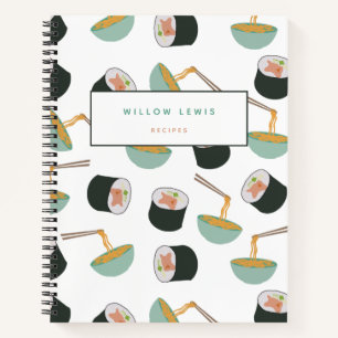 Sushi und Noodles Muster Rezept Kochbuch Notizbuch