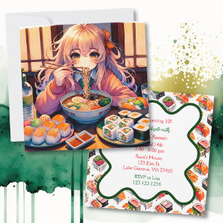 Sushi und Ramen Girl's Anime Birthday Party Einladung
