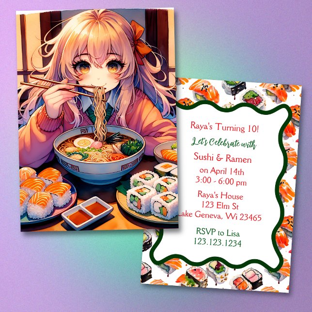 Sushi und Ramen Girl's Anime Birthday Party Einladung (Von Creator hochgeladen)