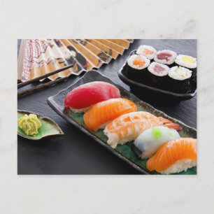 Sushi und Rollen Postkarte