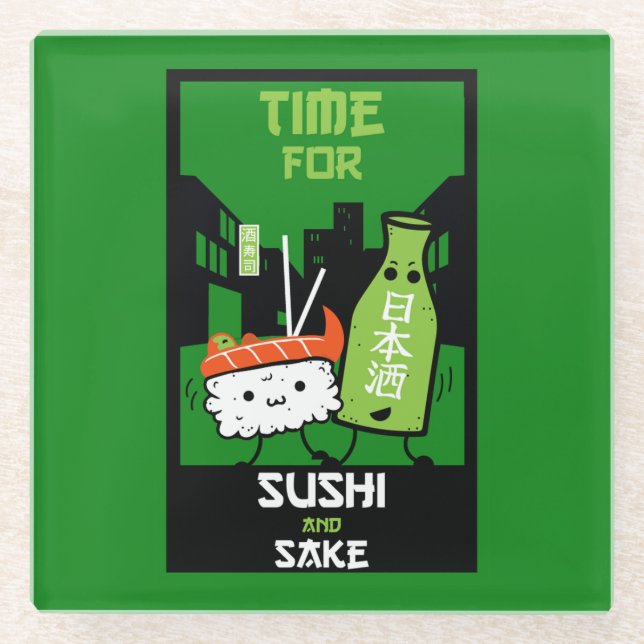 Sushi und Sake-Feinschmecker Glasuntersetzer (Vorderseite)