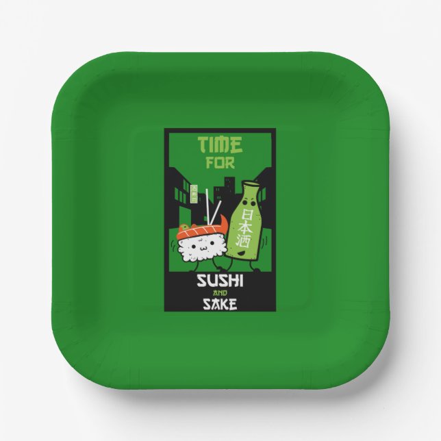 Sushi und Sake-Feinschmecker Pappteller (Vorderseite)