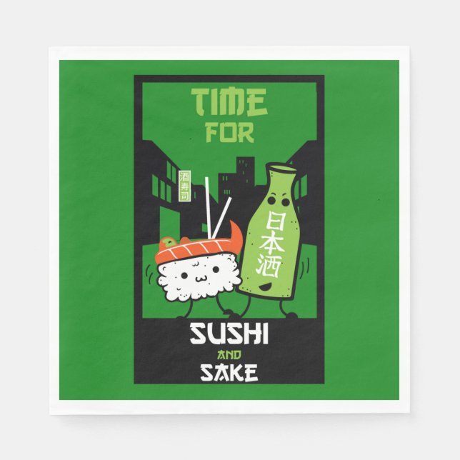 Sushi und Sake-Feinschmecker Serviette (Vorderseite)