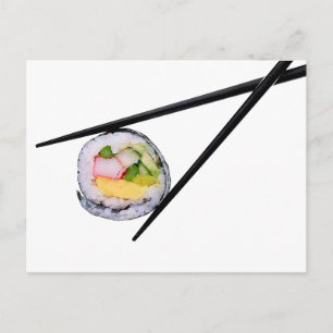 Sushi und schwarze Stäbchen, Sushi, Stäbchen, Zwie Postkarte