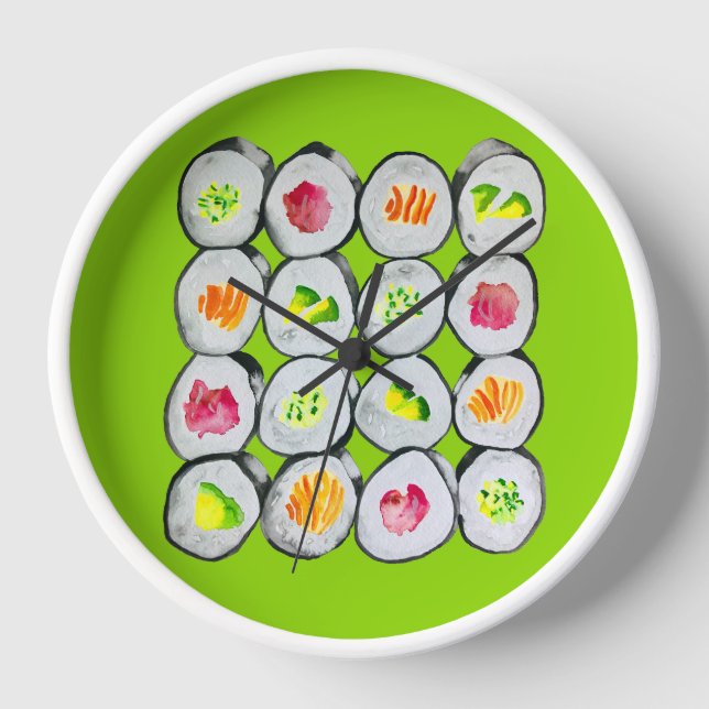 Sushi wasabi Aquarellkunst Uhr (Vorderseite)