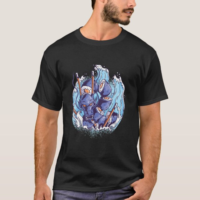Sushi waves water dragon asian japanese T-Shirt (Vorderseite)