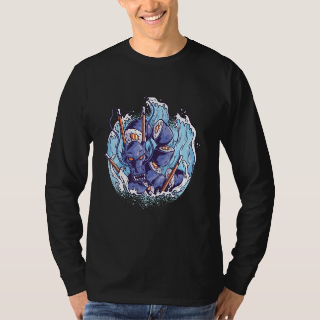 Sushi waves water dragon asian japanese T-Shirt (Vorderseite)