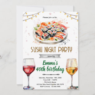 Sushi-Wein-Nacht-Party-Einladung Einladung