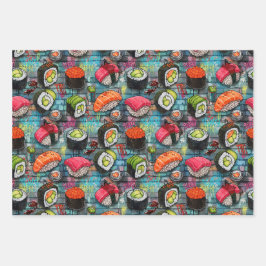 Sushi Wrapping Paper Flat Sheet Set of 3 Geschenkpapier Set