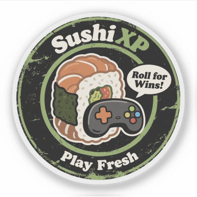 Sushi XP spielt Fresh Gamer Food Fusion Aufkleber (Vorderseite)