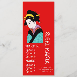 Sushiabendessenmenü des japanischen Restaurants Menükarte