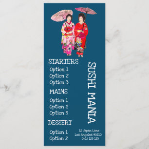 Sushiabendessenmenü des japanischen Restaurants Menükarte