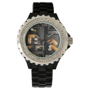 Sushisammlung auf schwarzem Hintergrund Armbanduhr