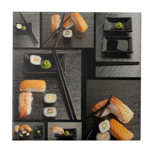 Sushisammlung auf schwarzem Hintergrund Fliese
