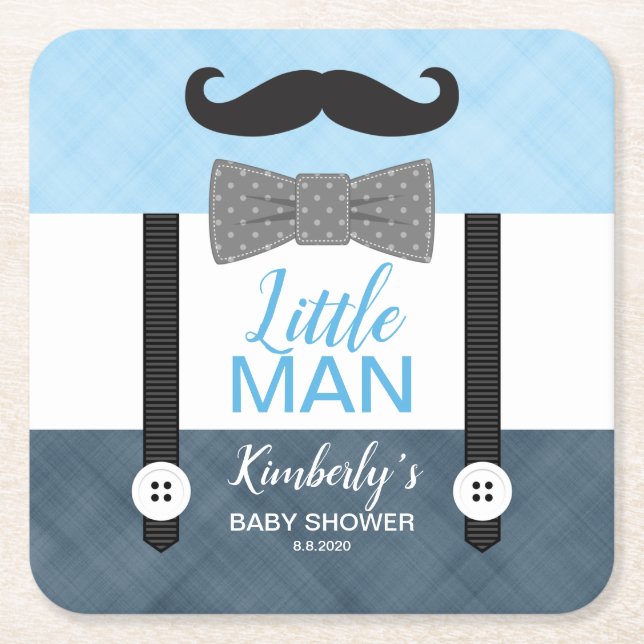 Suspender kleine Mann blaue Marine Junge Babydusch Rechteckiger Pappuntersetzer (Vorderseite)