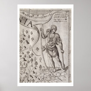 Susquehannock-Kriegerin, Details aus der Karte von Poster