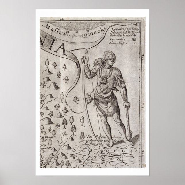 Susquehannock-Kriegerin, Details aus der Karte von Poster (Vorne)