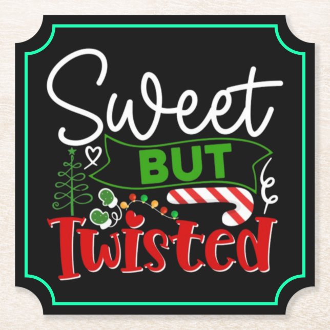 Süß aber verdreht lustiger Weihnachts-Candy Cane Untersetzer (Vorderseite)