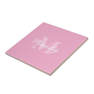 Süß aussehender kursiver Name & Monogramm Rosa Fliese