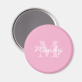 Süß aussehender kursiver Name & Monogramm | Rosa Magnet