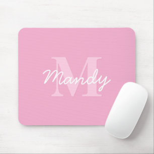 Süß aussehender kursiver Name & Monogramm   Rosa Mousepad