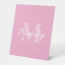 Süß aussehender kursiver Name & Monogramm | Rosa Sockelschild
