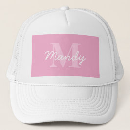 Süß aussehender kursiver Name & Monogramm | Rosa Truckerkappe