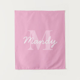 Süß aussehender kursiver Name & Monogramm | Rosa Wandteppich