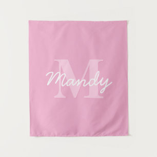 Süß aussehender kursiver Name & Monogramm Rosa Wandteppich