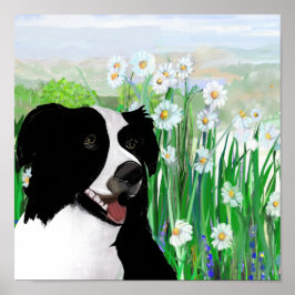 Süß, Border Collie Gänseblümchen Wandkunst Poster